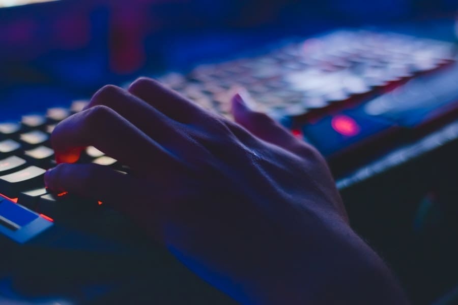 One hand on keyboard
