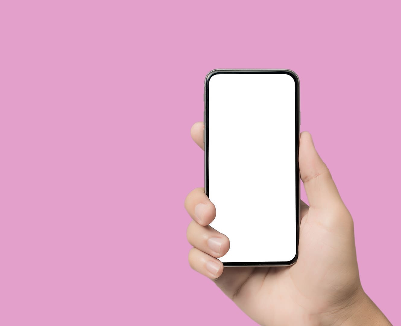 Texting pick up lines close-up hand holding smartphone blank screen for text and content