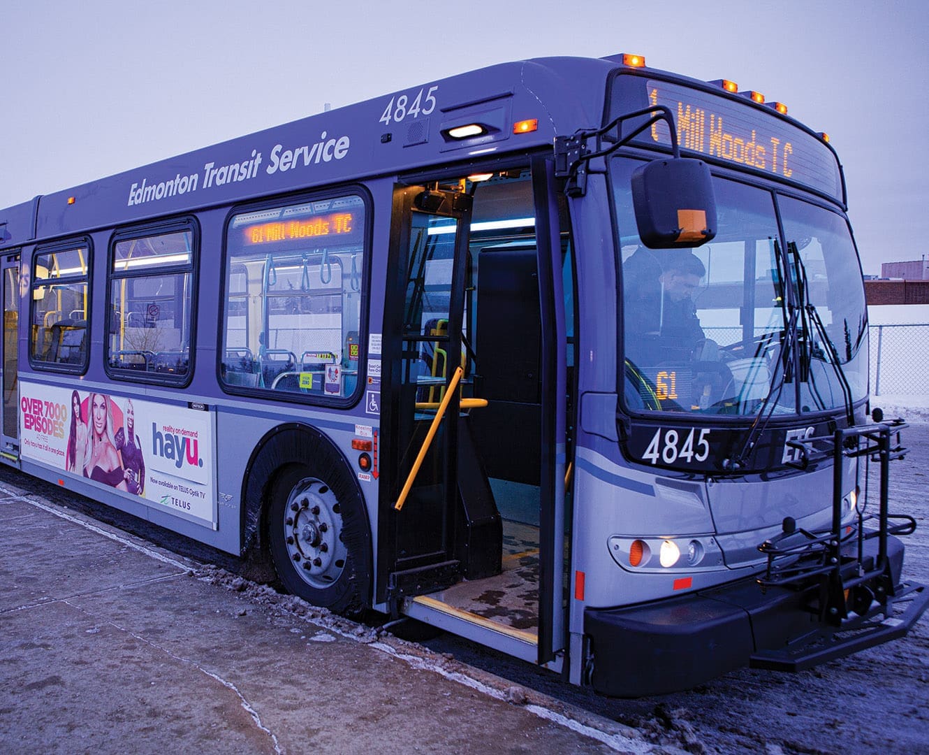 Edmonton transit service bus stopped for a pickup