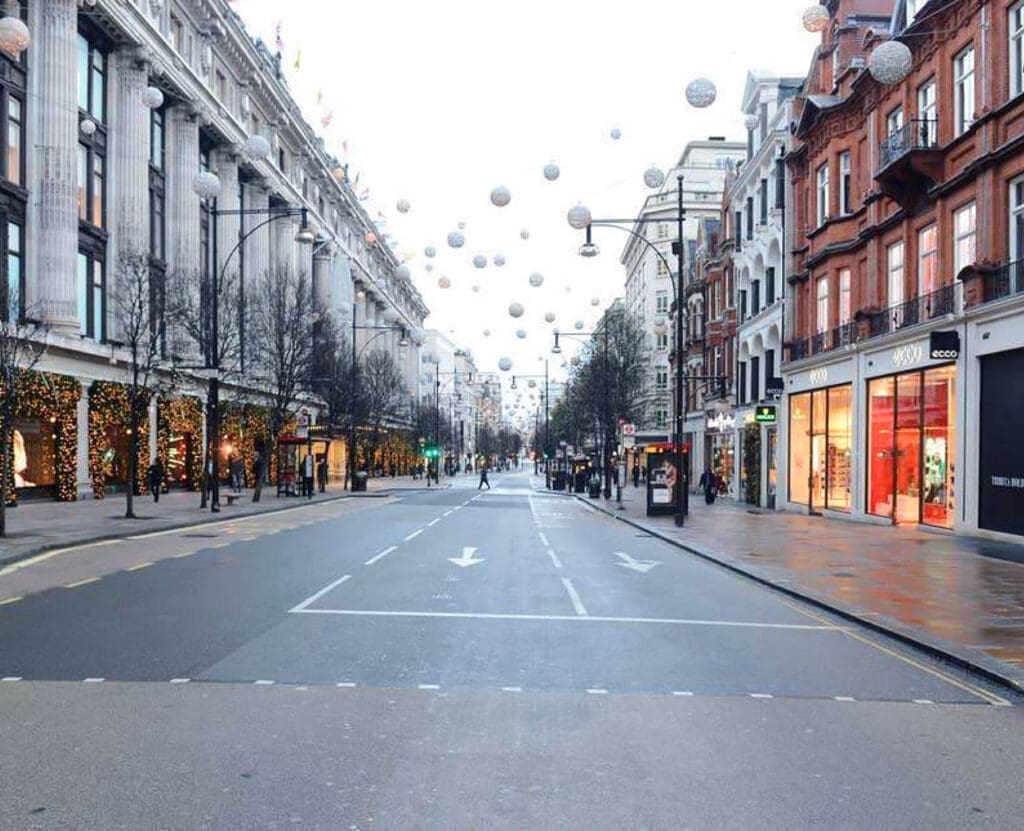an empty street in London during COVID-19 Lockdown