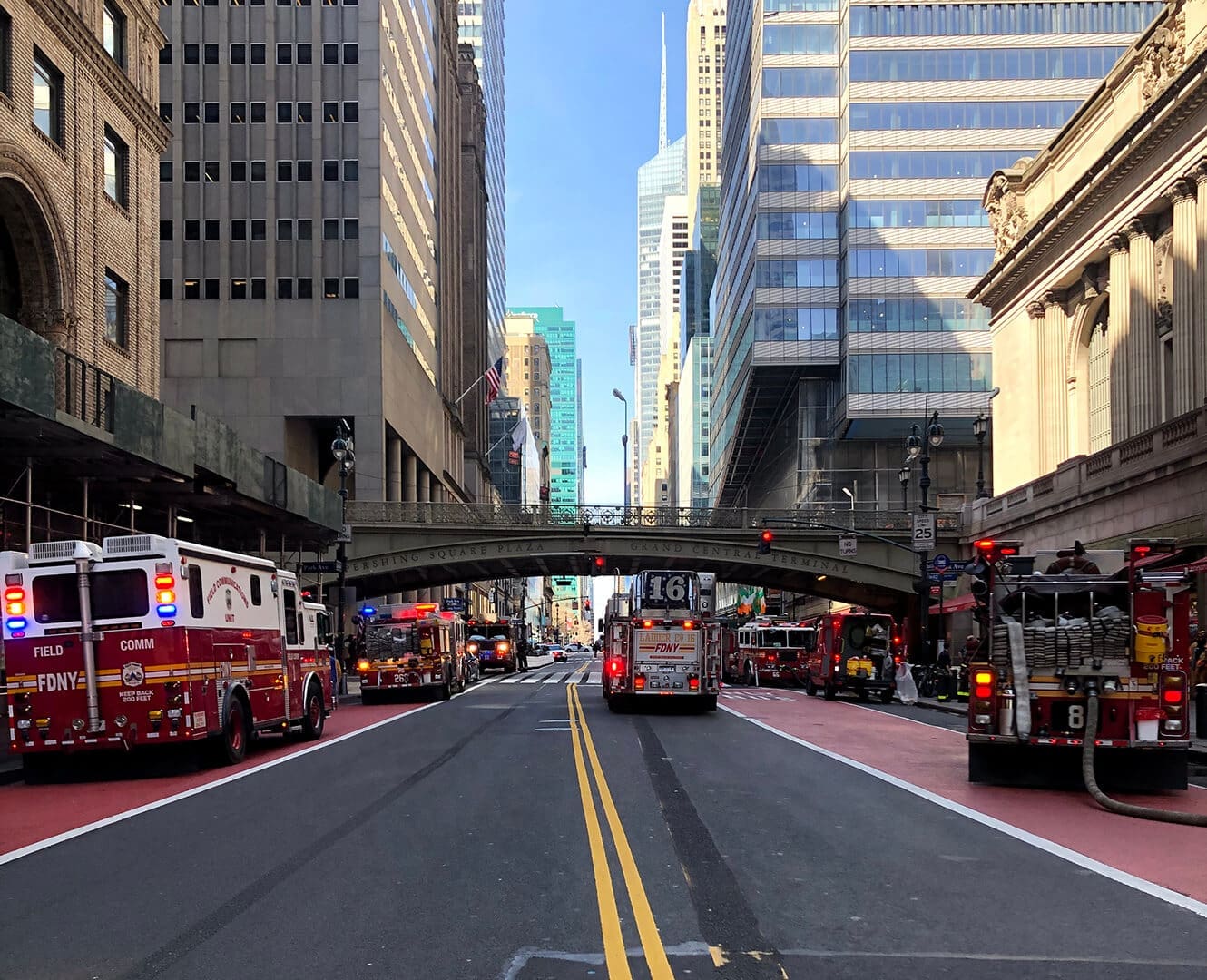 Downtown Manhattan street after city lockdown amid covid-19 virus