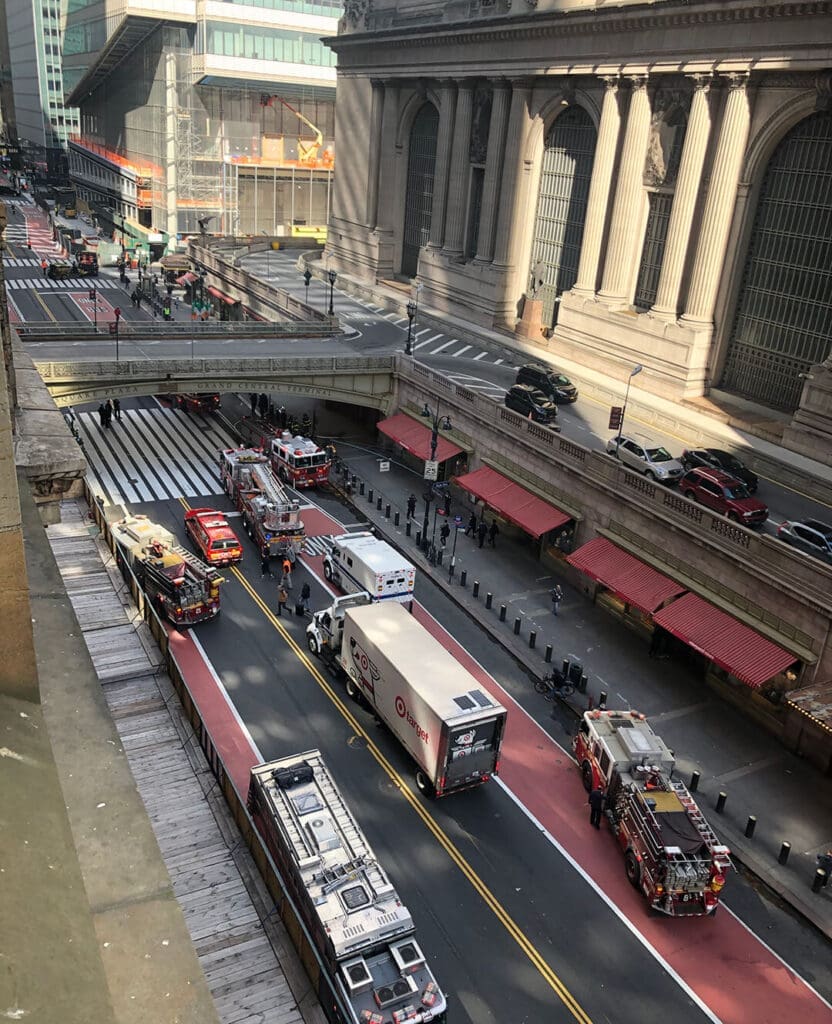Downtown Manhattan street after city lockdown amid covid-19 virus