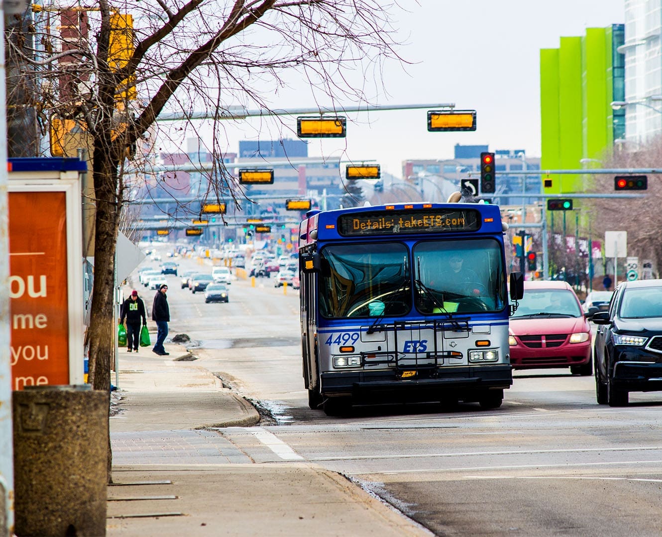Edmonton Transit Service bus drives down city street