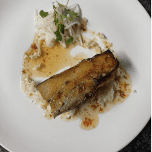 an overhead photo of crispy pork belly from Ernest's