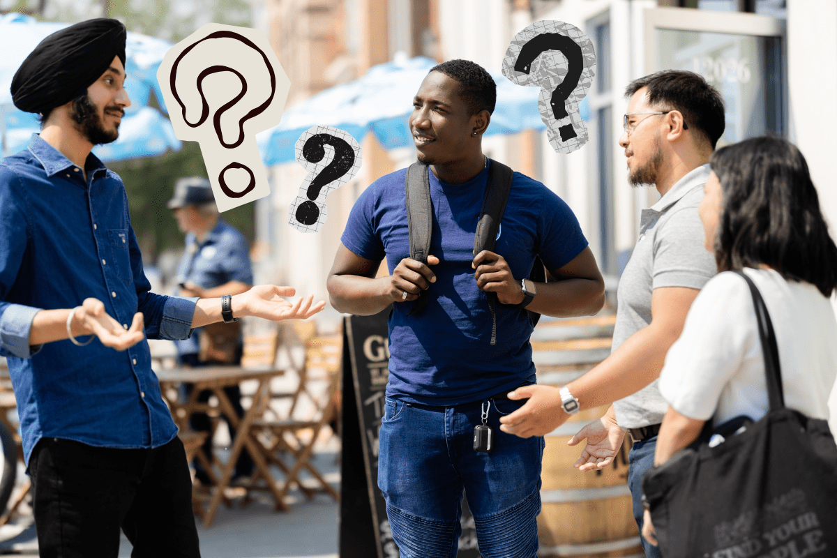 Is Edmonton Student-Friendly Four NAIT students chat outside an Edmonton cafe.